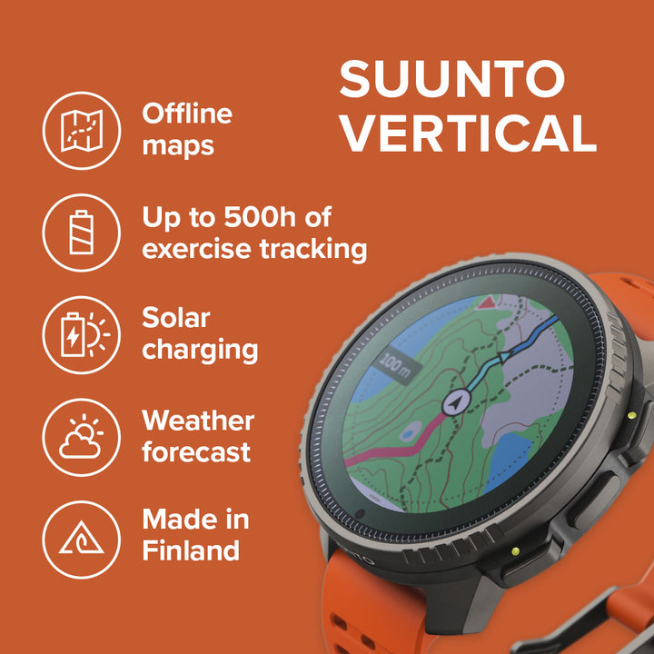Suunto Vertical Titanium Solar Canyon - Large Screen Adventure Watch For Outdoor Expeditions With Solar Charging